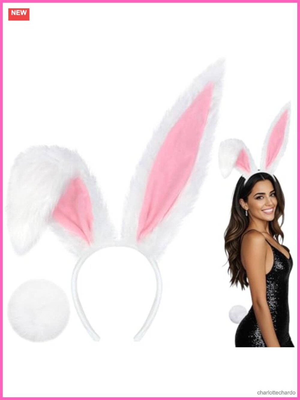 DysanVica Bunny Ears Headband and Tail Set Rabbit Costume Accessories Halloween